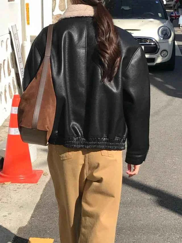 French Retro Motorcycle Faux Leather Jacket