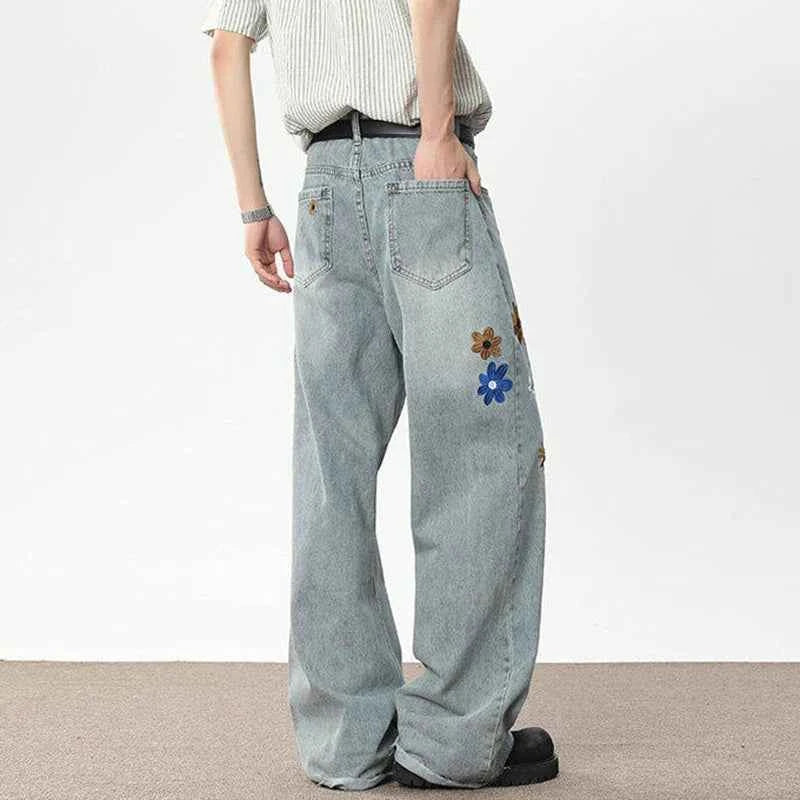 Handsome Embroidered Wide Leg Denim Jeans