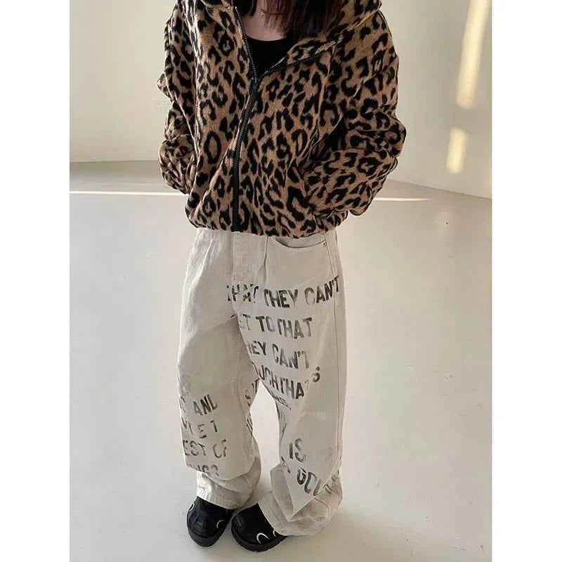 Cool Retro American Letters Print Loose Jeans