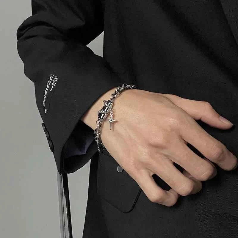 Black Zircon Star Titanium Bracelet