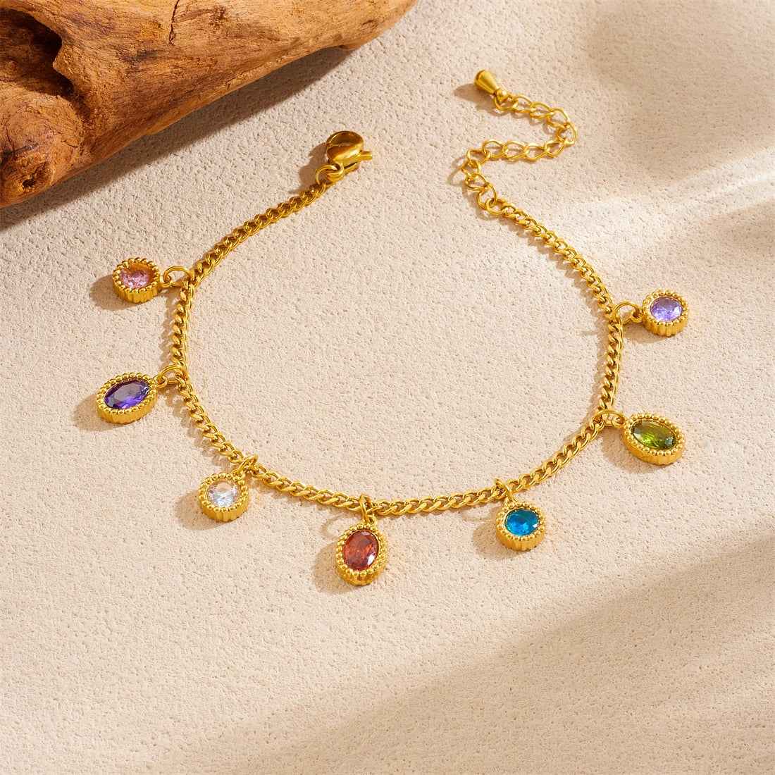 Colorful Rhinestone Oval Stainless Steel Bracelet