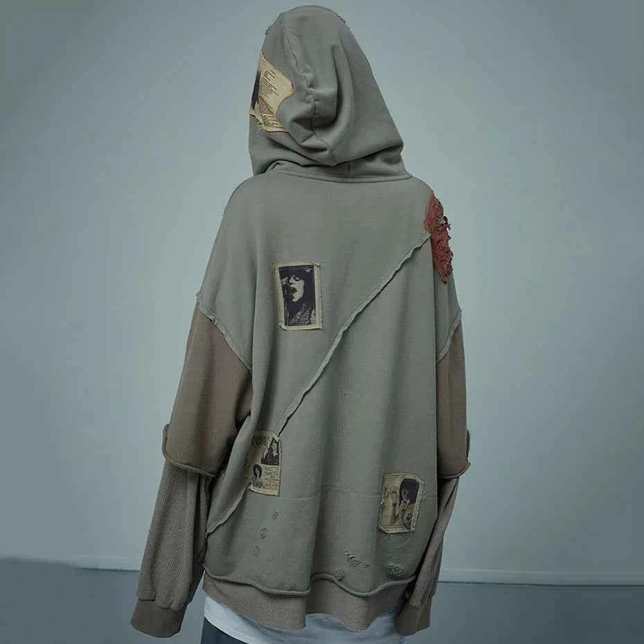 Broken Patchwork Oversized Hip Hop Hoodie