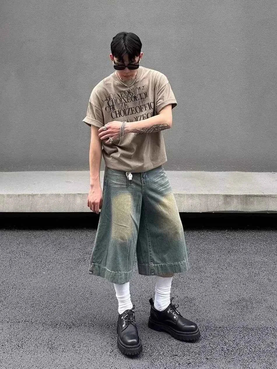 American Style Hip Hop Wide Leg Denim Jorts