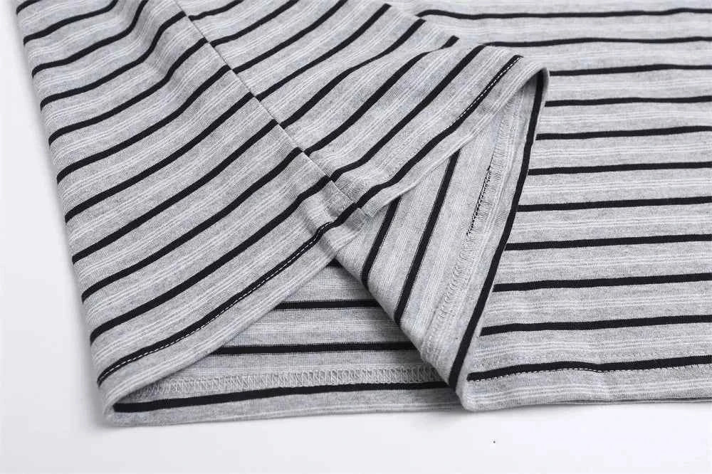 Casual Striped Polo with Badge Short Sleeve T-Shirt