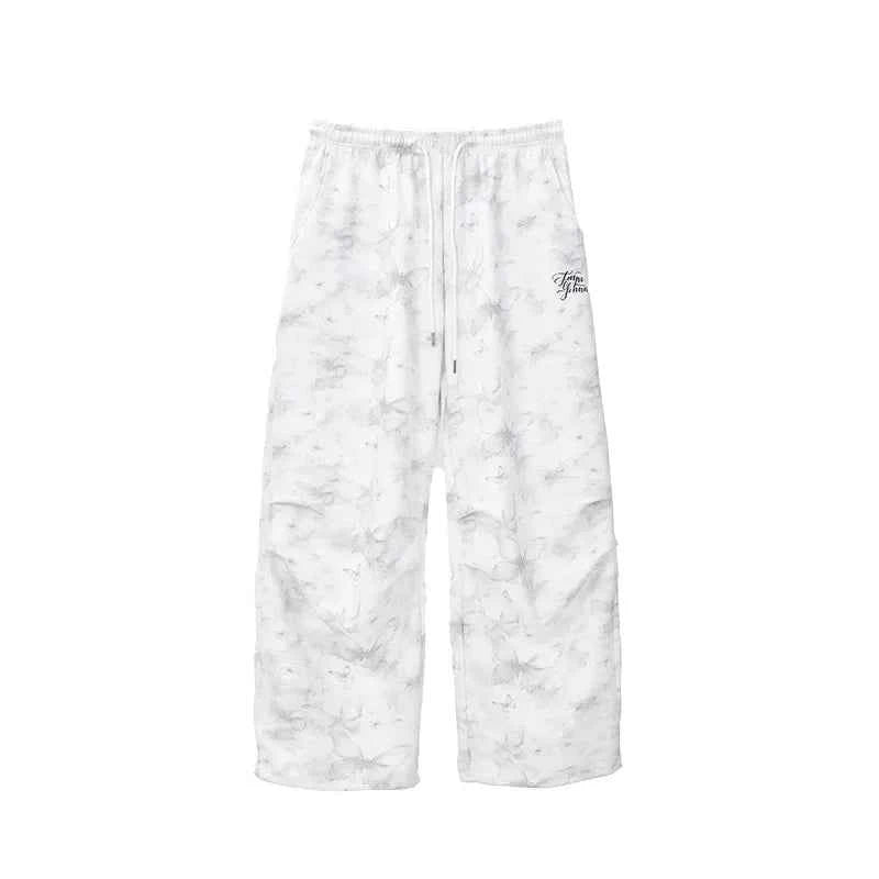 White Printed Knitted Paratrooper Pants