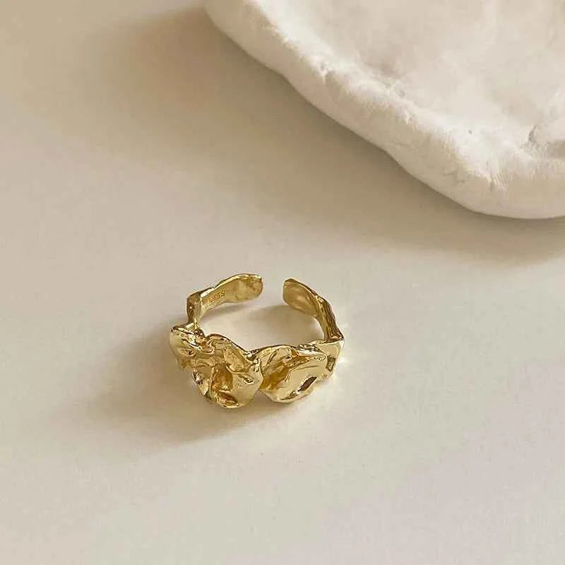 Irregular Wide Facet Silver Metal Ring