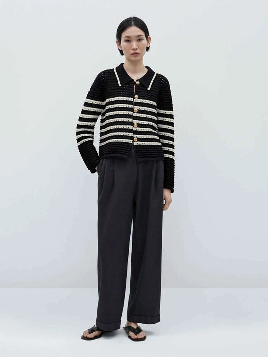 Women Casual Spring Ethereal Striped Knitted Cardigan