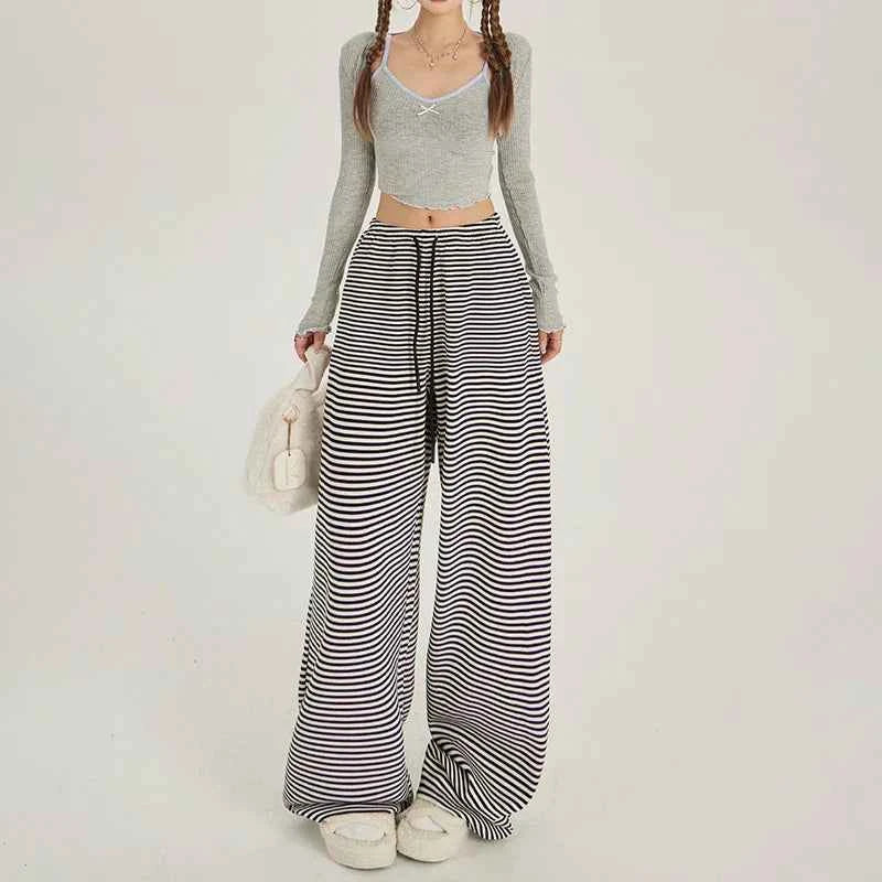 Womwn Winter Casual Striped High Waist Sweatpants