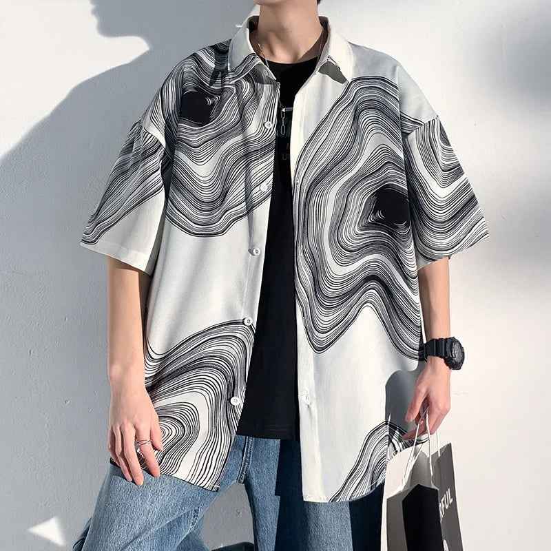 Men's Retro Print Loose Fit Ice Shirt