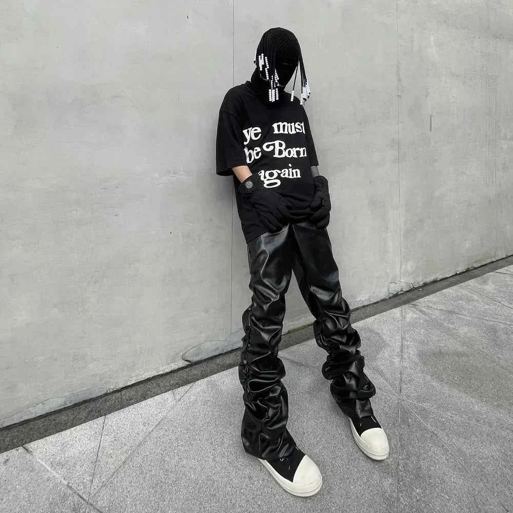 Breathable Stylish Pleated Leather Motorcycle Pants