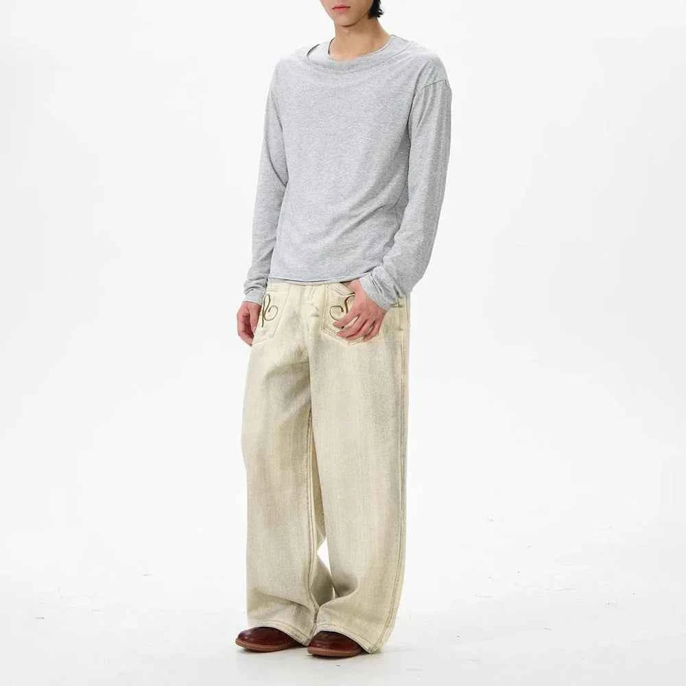 Streetwear American Style Washed Straight Jeans