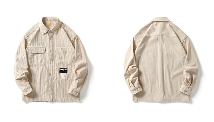 Corduroy Waffle Plaid Semi Collar Overshirt