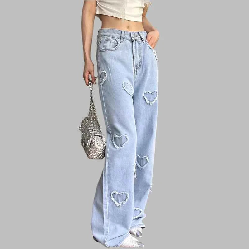 Heart Print Summer Denim Trousers Jeans