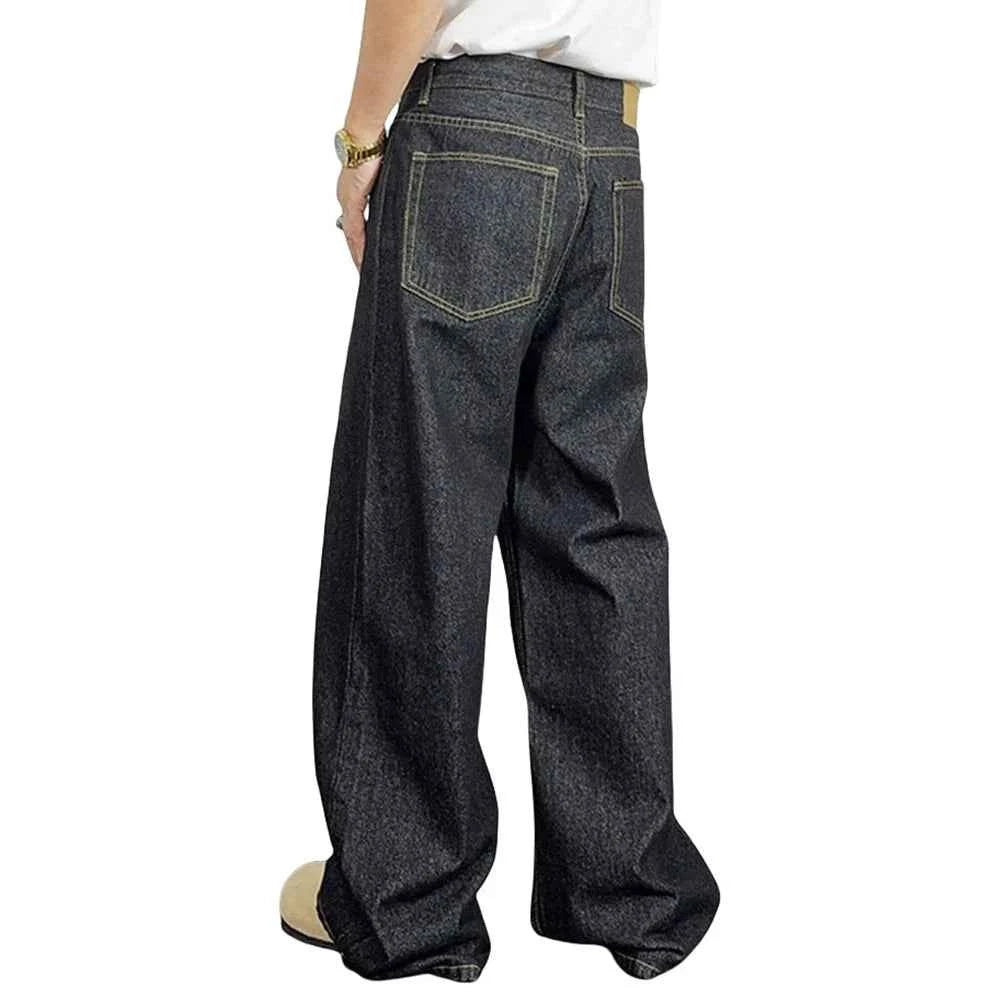Durable Y2K Washed Raw Denim Wide Leg Jeans