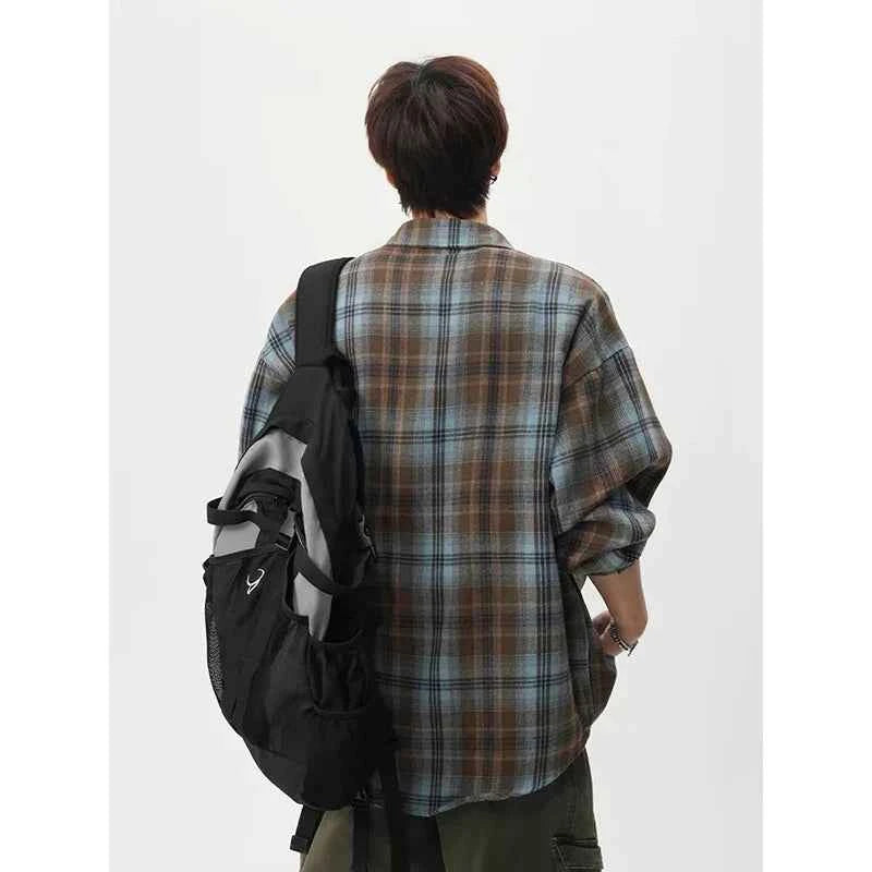 Vintage American Style Blue Plaid Shirt