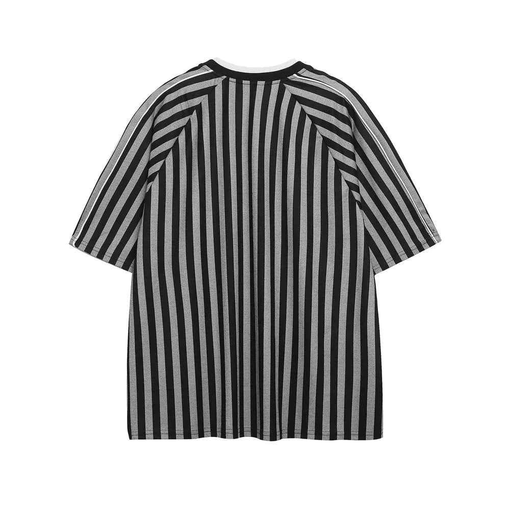 Summer Cool Retro Letter Print Vertical Stripes T-Shirt