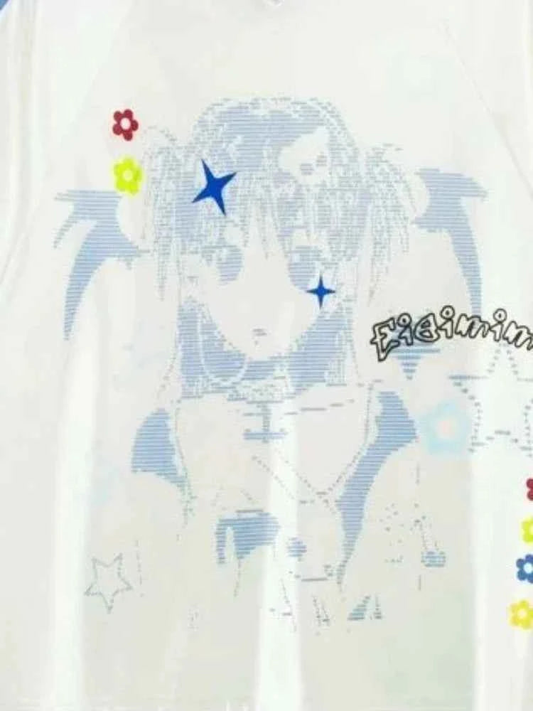 Vintage Japanese Style Gothic Cartoon Print T-Shirt