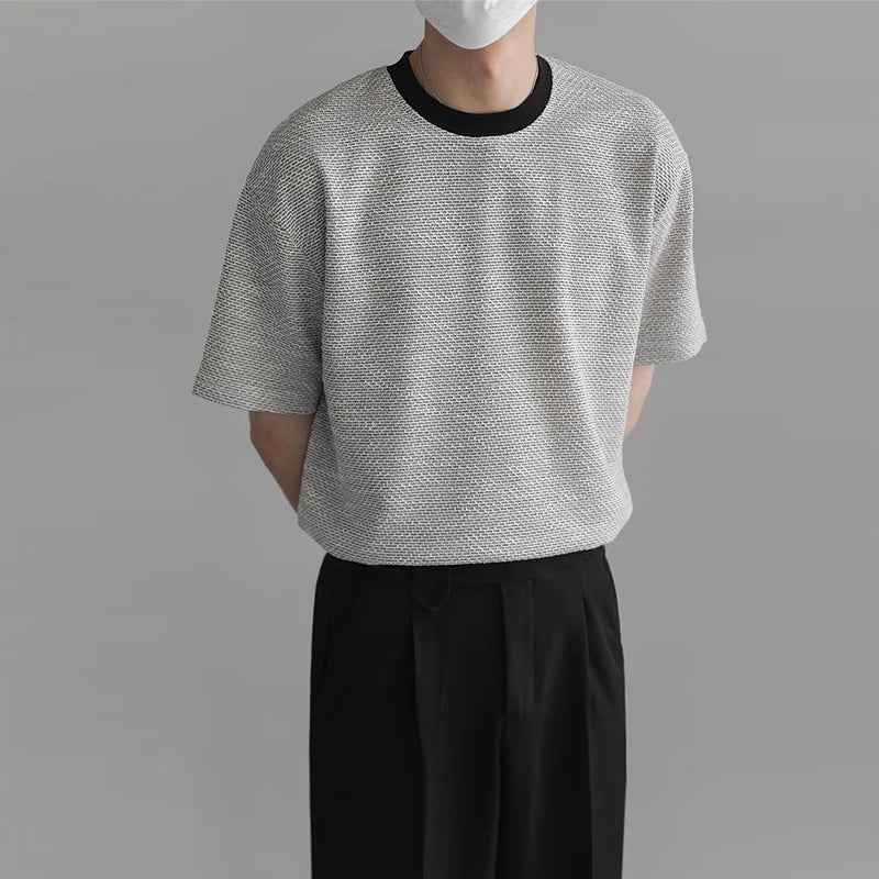 Casual Luxury Korean Style Textured O-Neck T-Shirt