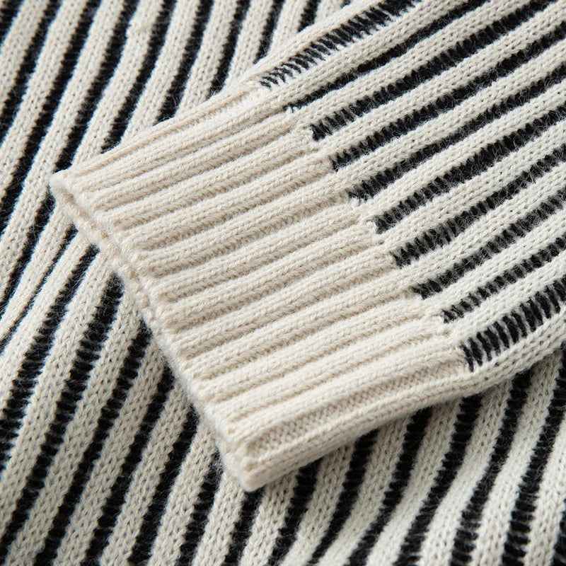 Winter Cozy Knit Vertical Striped Sweater