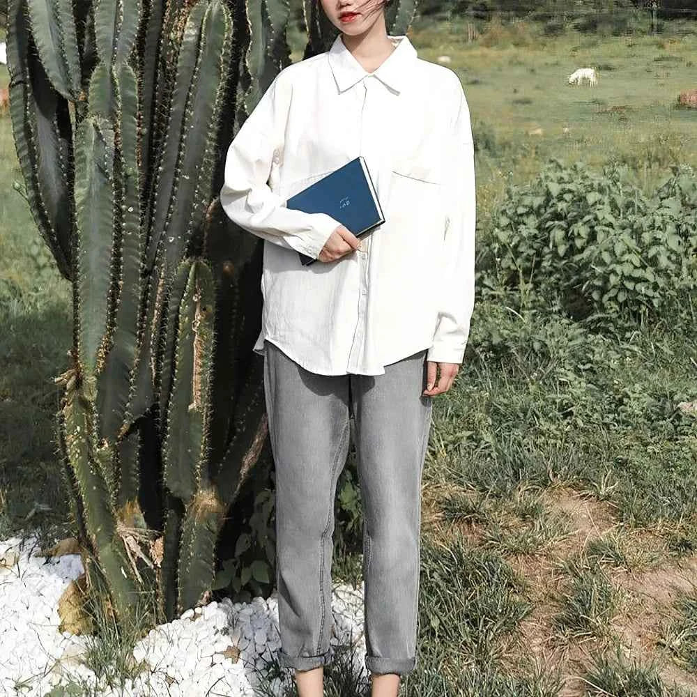 White Oversized Korean Style Womens Shirt
