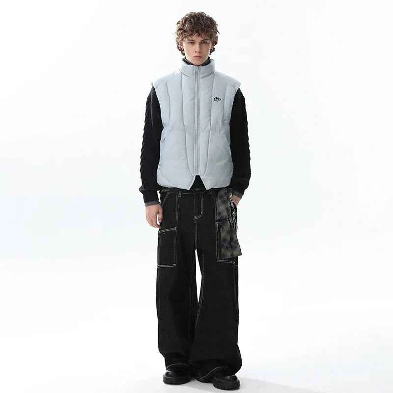 Stylish Logo Printed Stand Neck Puffer Vest