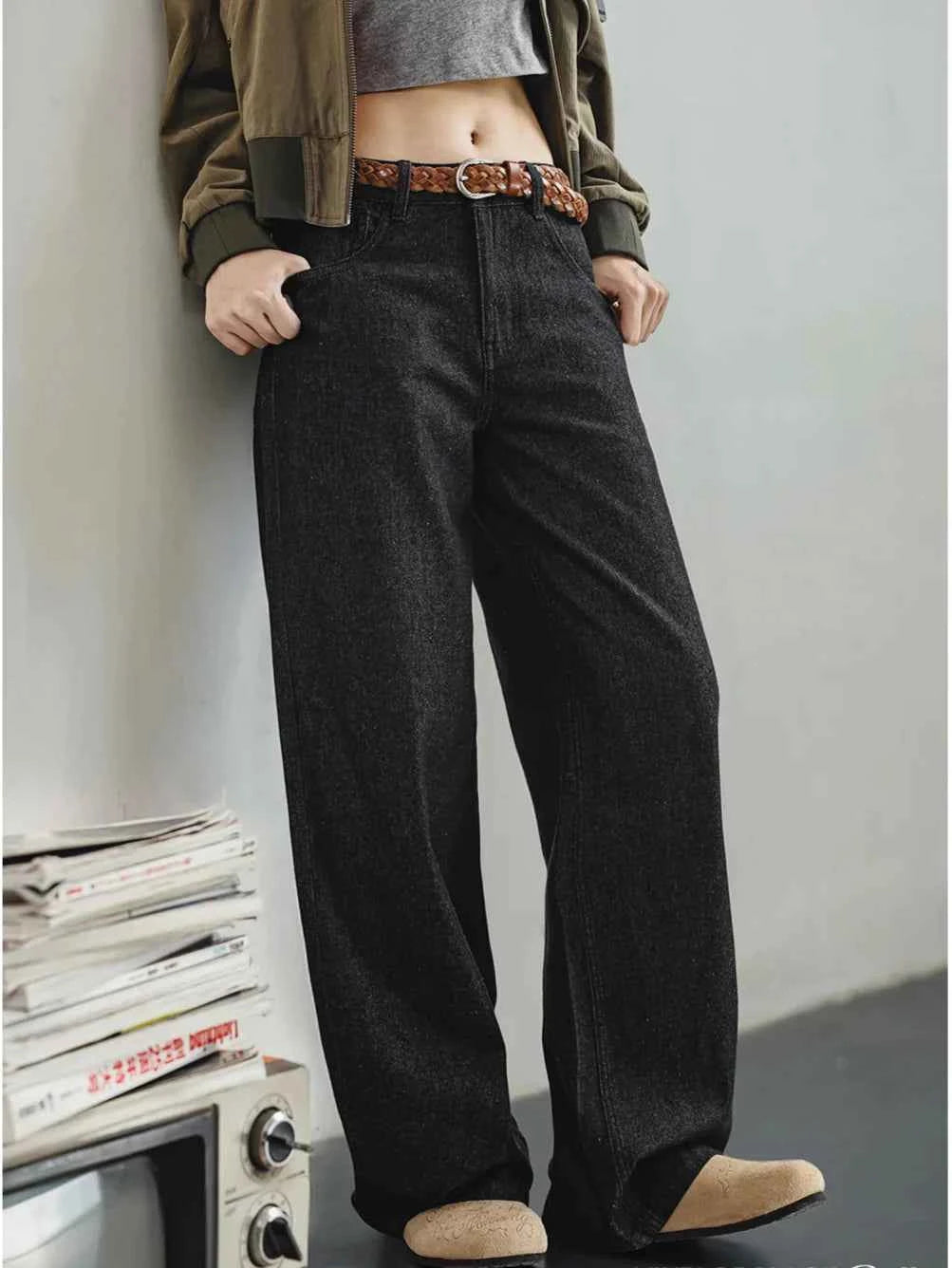 Black Retro Loose Fit Straight Jeans