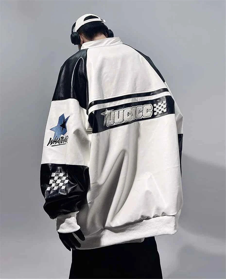 Streetwear Vintage PU Leather Race Jacket