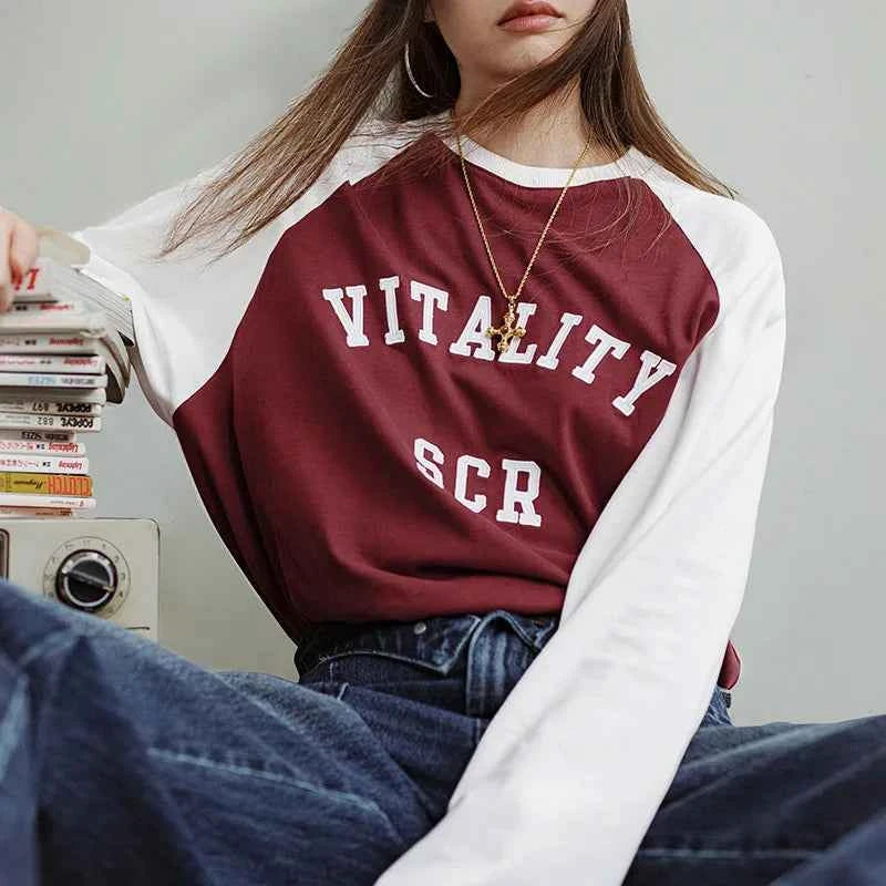 Burgundy Contrast Long Sleeve T-Shirt