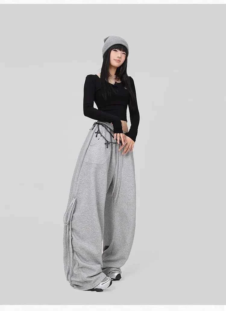 Soft Gray Drawstring Hip Hop Pants