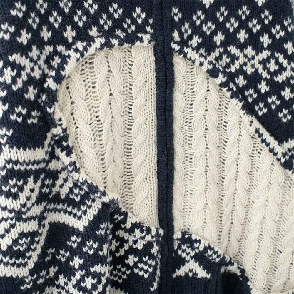 Elegant Jacquard Knitted Long Sleeve Cardigan