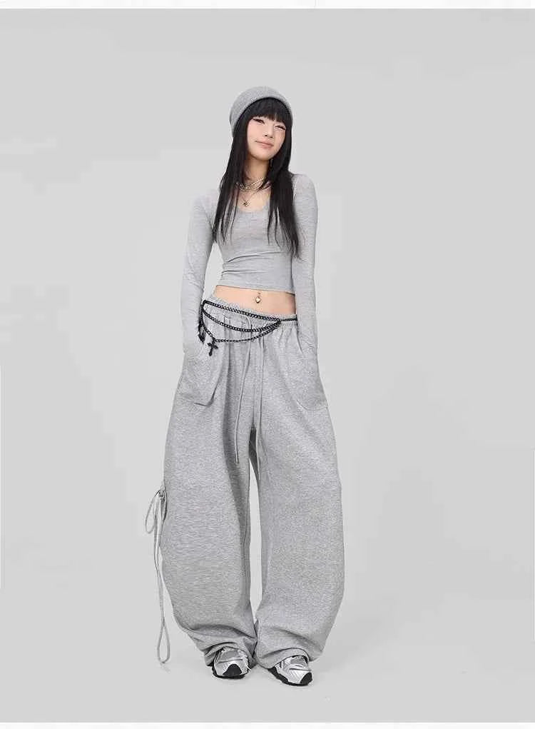 Soft Gray Drawstring Hip Hop Pants