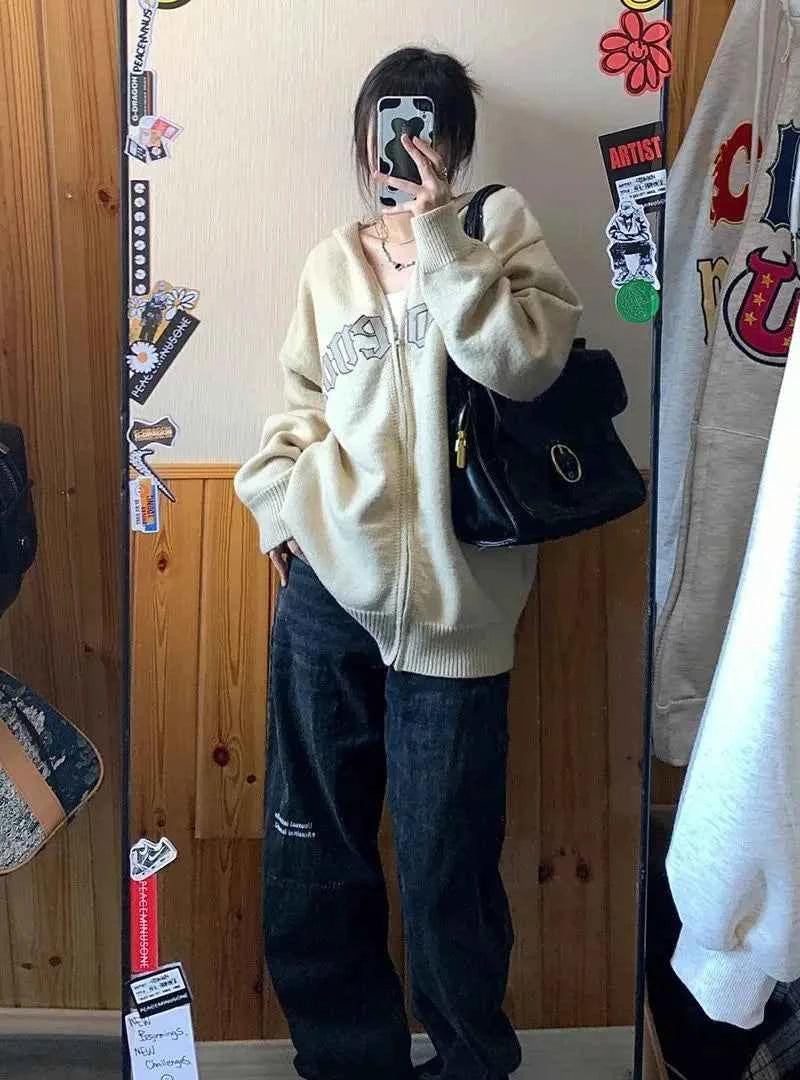 Y2K Cool Loose Vintage Japanese Style Hooded Sweater