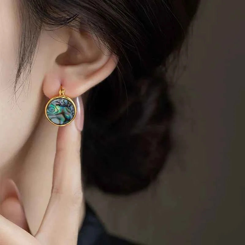 Trendy Gold Abalone Shell Round Earring