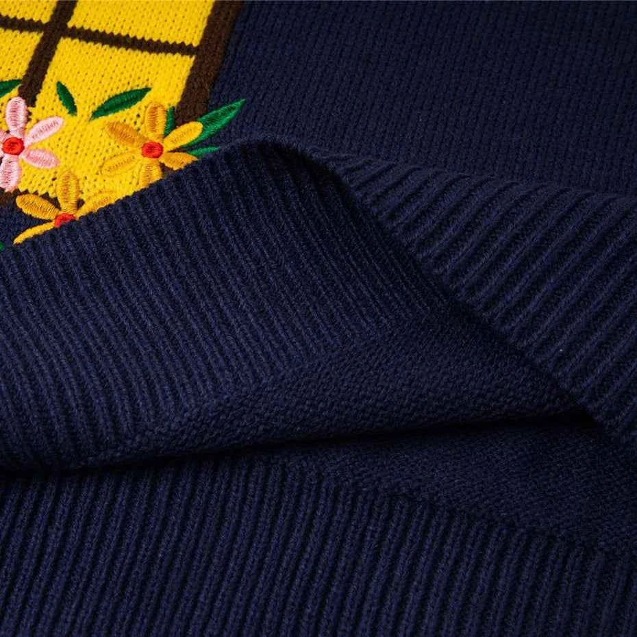 Y2K Cozy Flower Embroidered Casual Knit Sweater