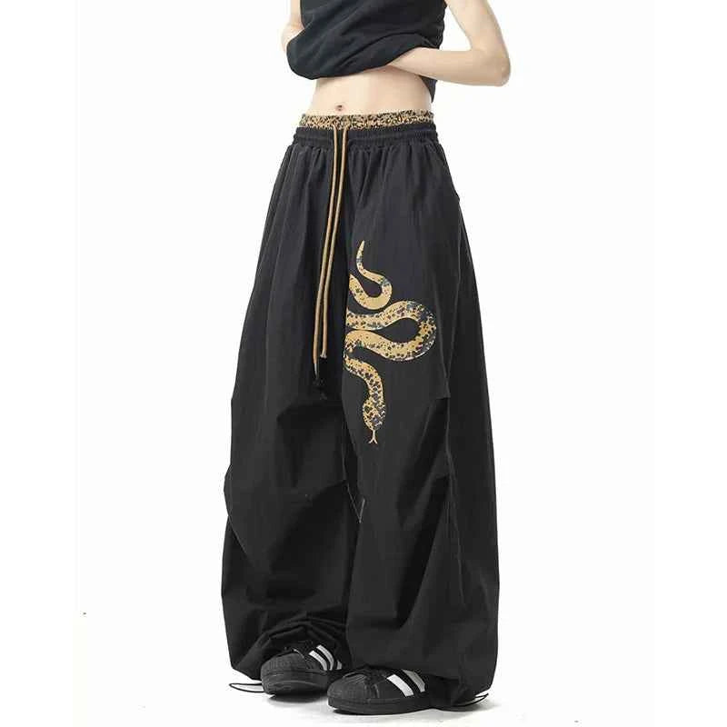 Y2K Vintage Gold Snake Black Loose Sweatpants