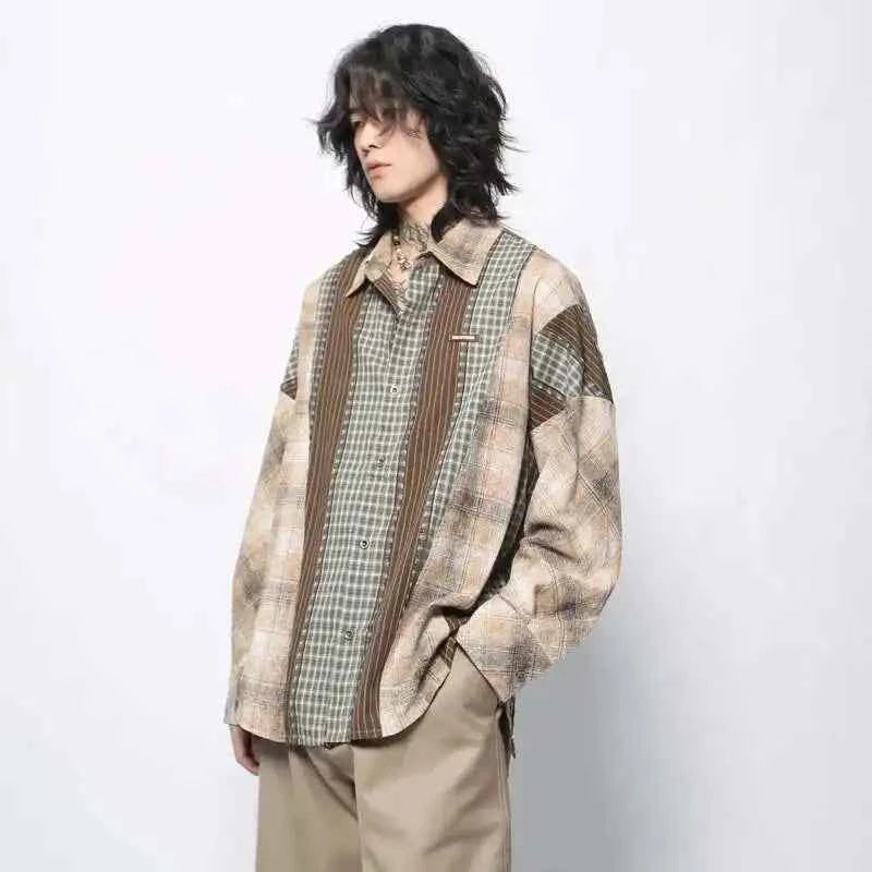 Men Flattering Colorblock Plaid Long Sleeved Shirt