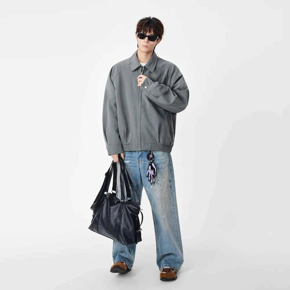 Durable Lapel Loose Fit Zip Up Jacket