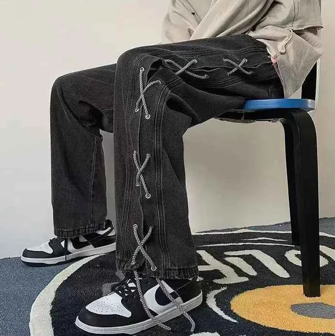 Streetwear Lace-Up Casual Denim Boyfreind Jeans