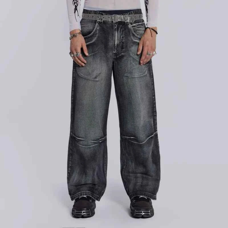 Vintage Wing Pattern Baggy Wide Leg Jeans