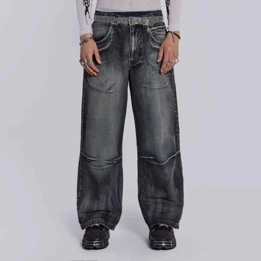 Vintage Wing Pattern Baggy Wide Leg Jeans