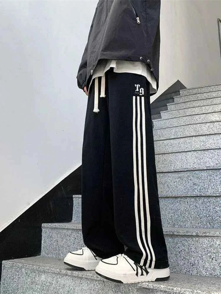 Casual High Waist Striped Black Sweatpants