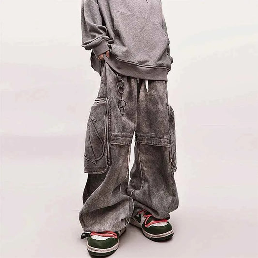 Streetwear Washed Baggy Punk Denim Cargo Jeans