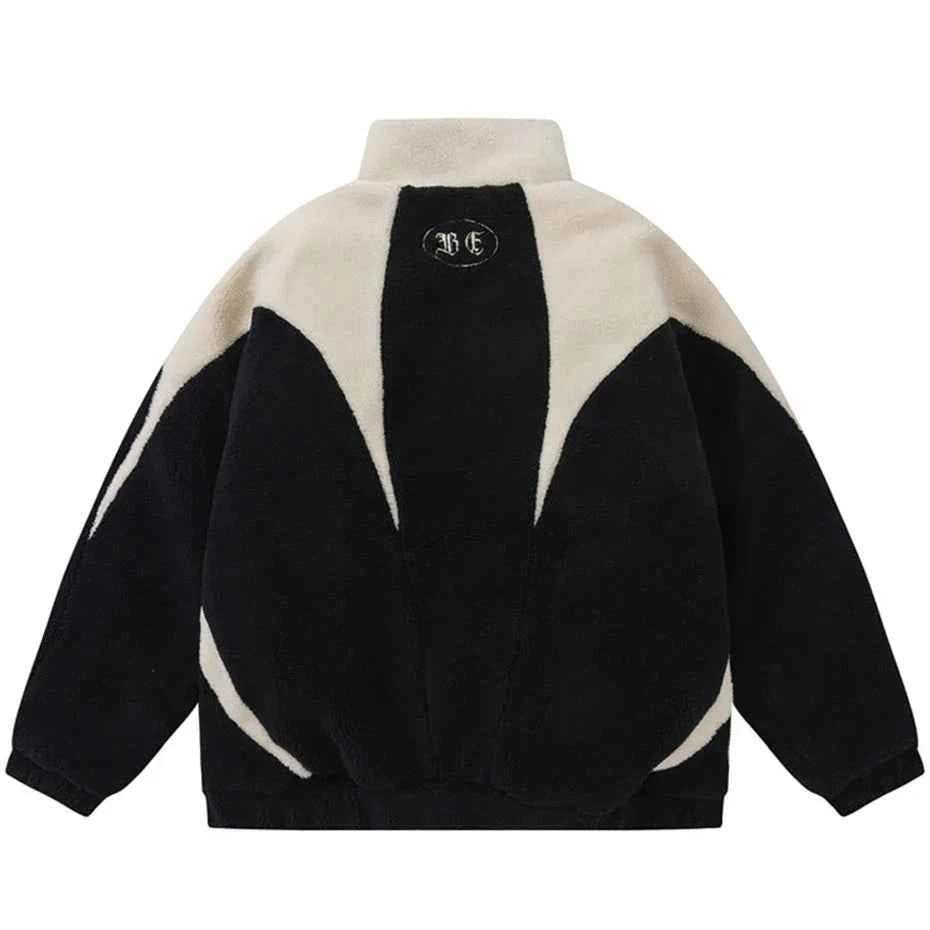Breathable Cozy Plush Fleece Color Block Furry Jacket