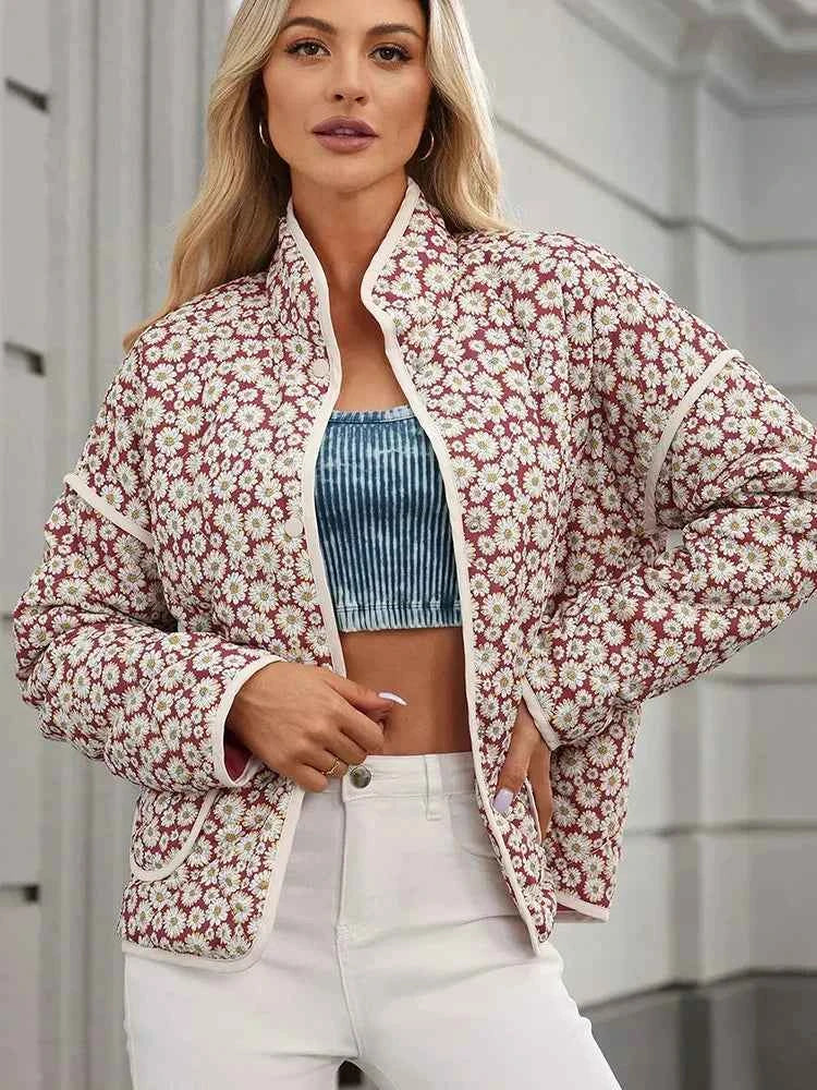 Women Floral Chic Padded Jacket