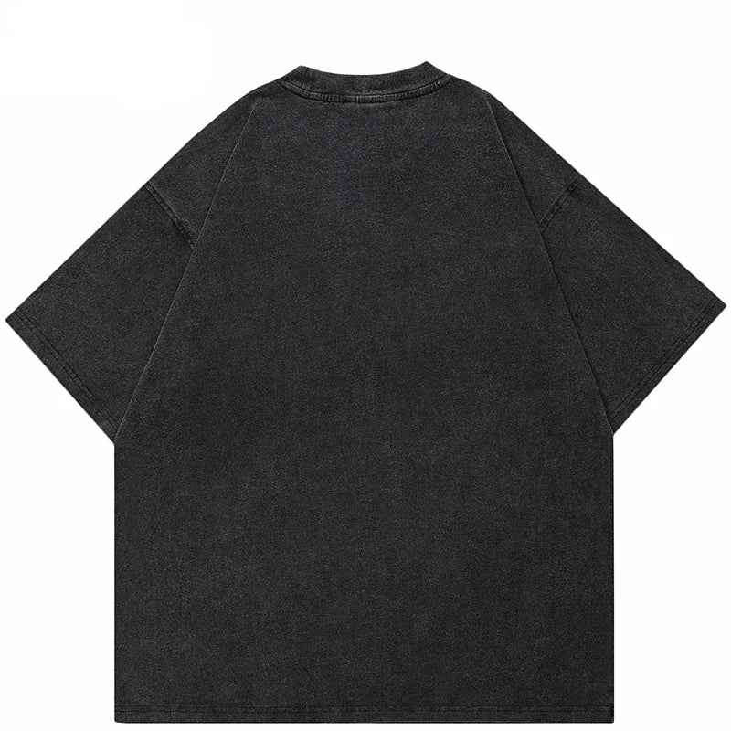 Retro Washed Black Faded Graphic Mirror T-Shirt