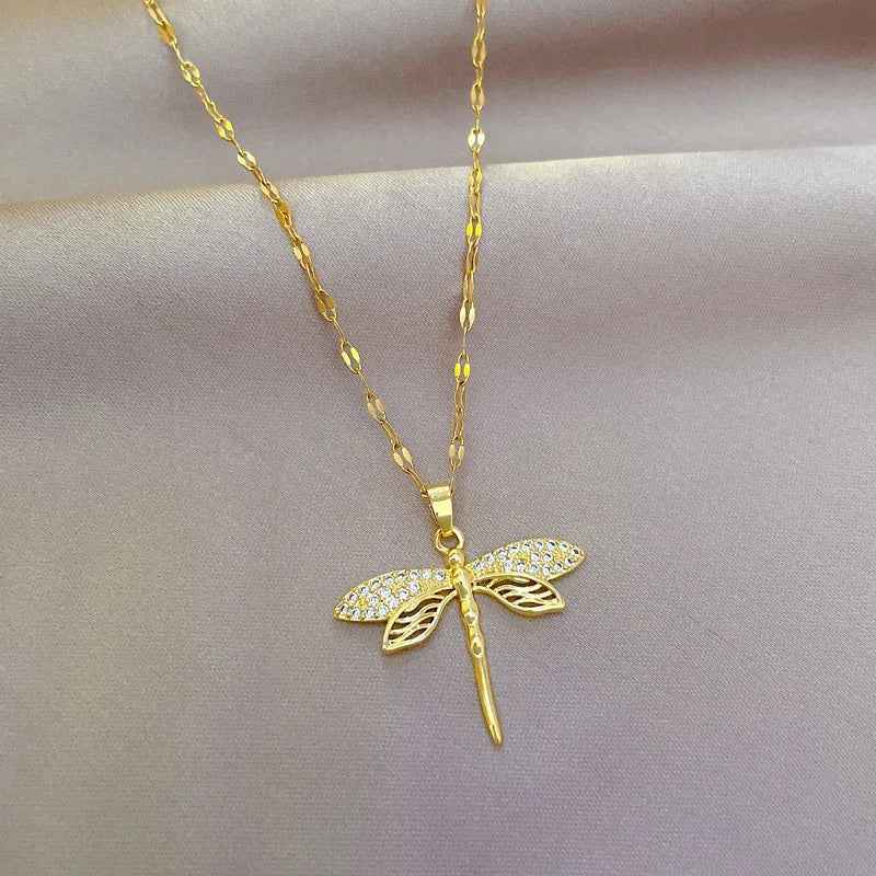 Dragonfly Pendant Stainless Steel Necklace