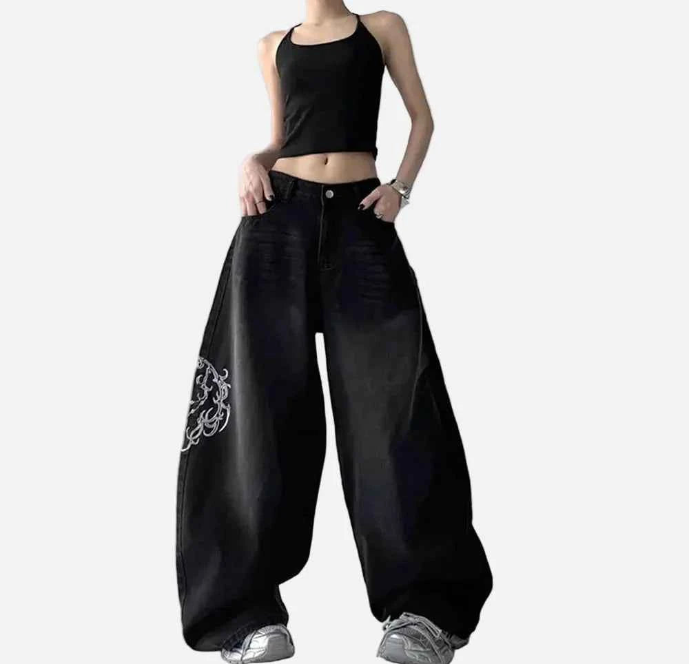 Durable Embroidered Wide Leg Jeans