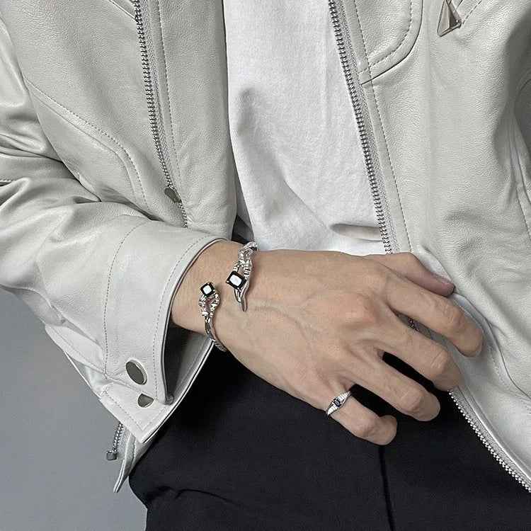 Geometric Black Square Sterling Silver Bracelet