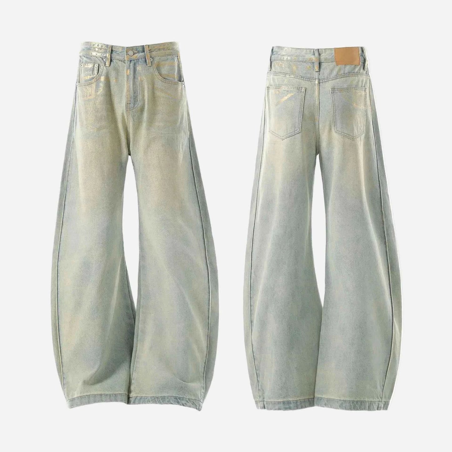 Chic Coated Printing Washed Wide Leg Jeans