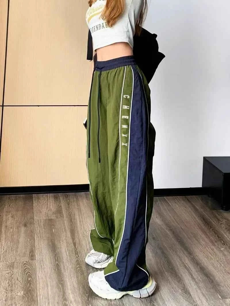 Streetwear Cozy Patchwork Striped Wide Leg Sweatpants